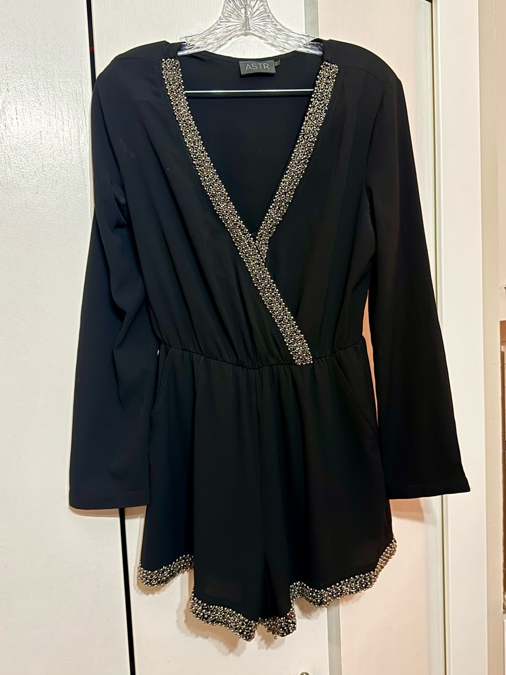 Astr Black Romper with Silver Beaded Trim